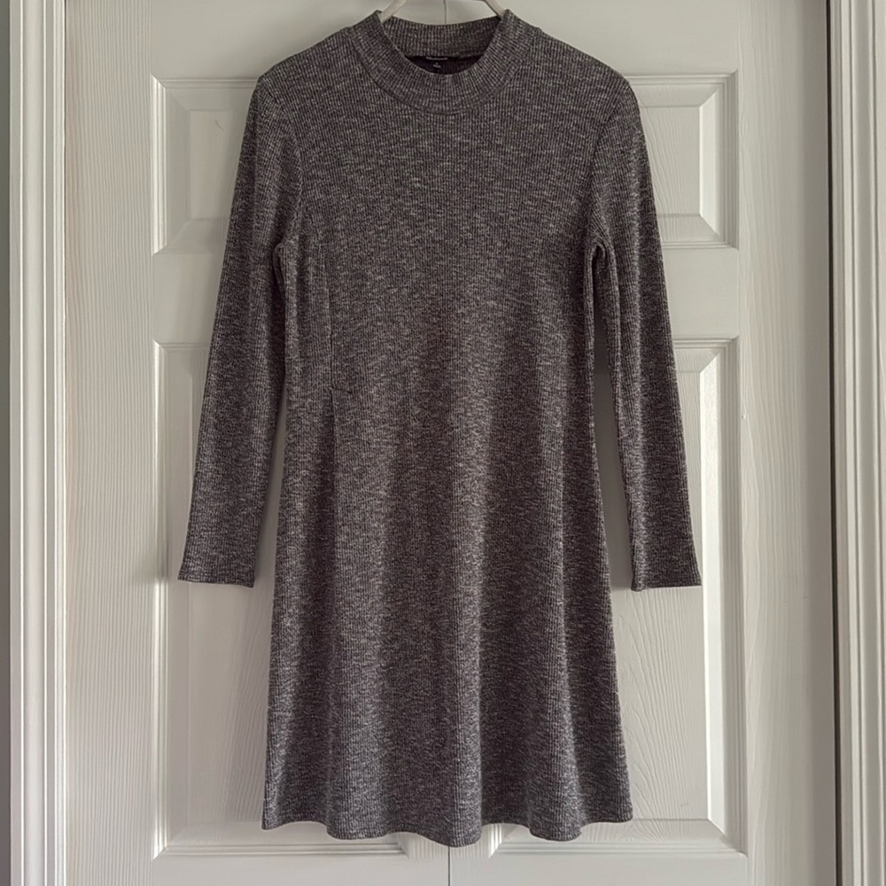 Madewell City Block Grey Knit Mock Neck Dress - Size Medium